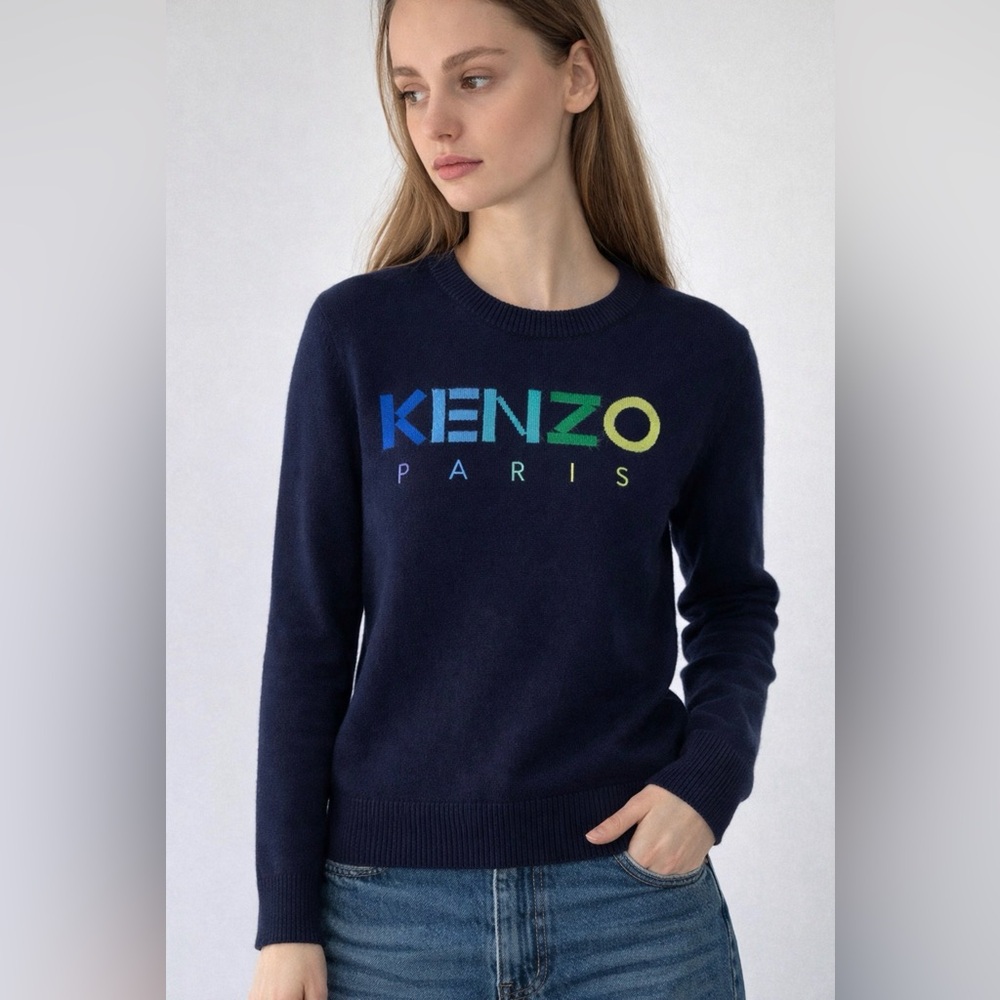 ✨ Kenzo Paris Logo Knit Sweater | XS | Navy Crewneck